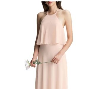 Bill Levkoff Halter Overlay Chiffon Gown